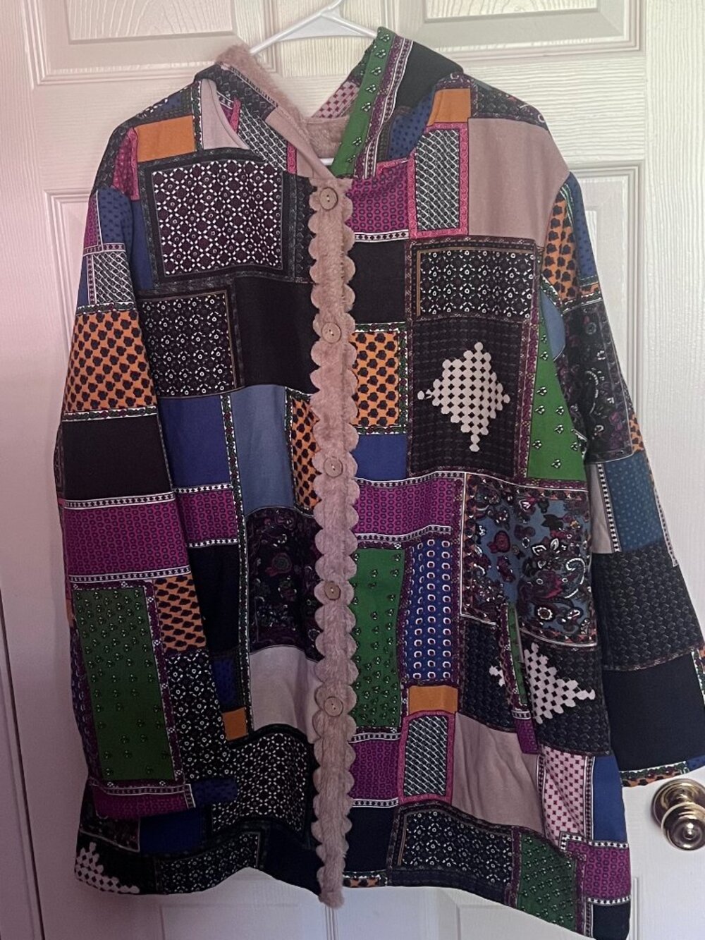 Colorful Patchwork Sherpa Coat